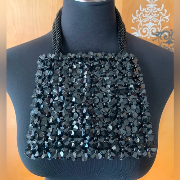 NEW RARE Vintage 90s Italian Designer Cozzi Black Beaded Mini Bag Hand Beaded - Picture 16 of 17